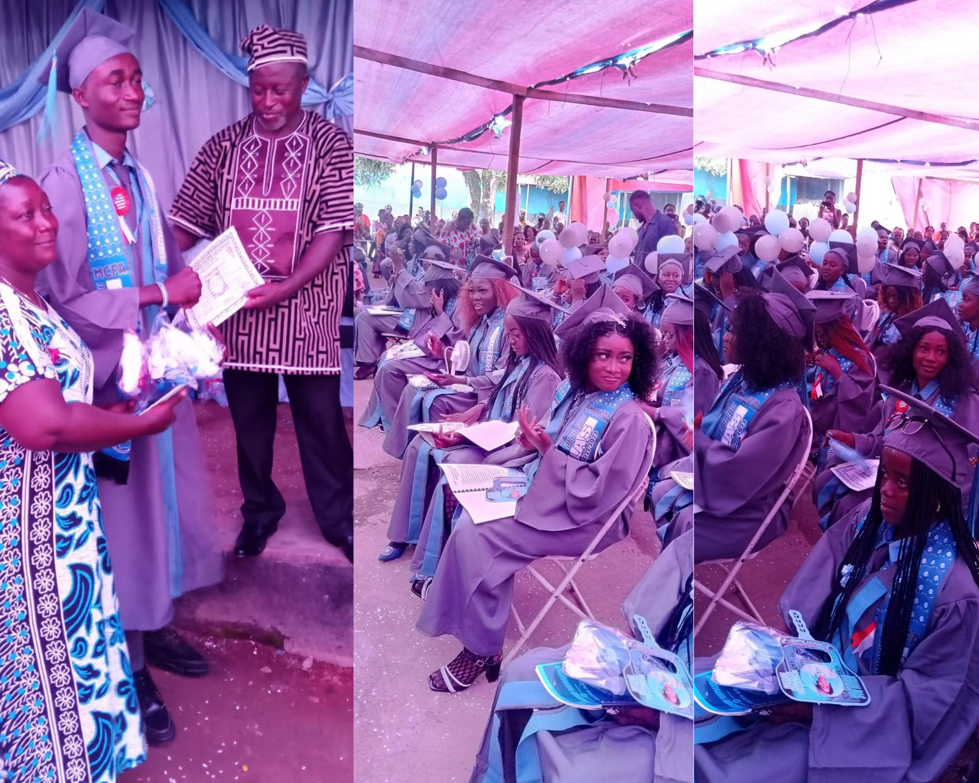 Graduation ceremony — diploma presentation and graduates seated